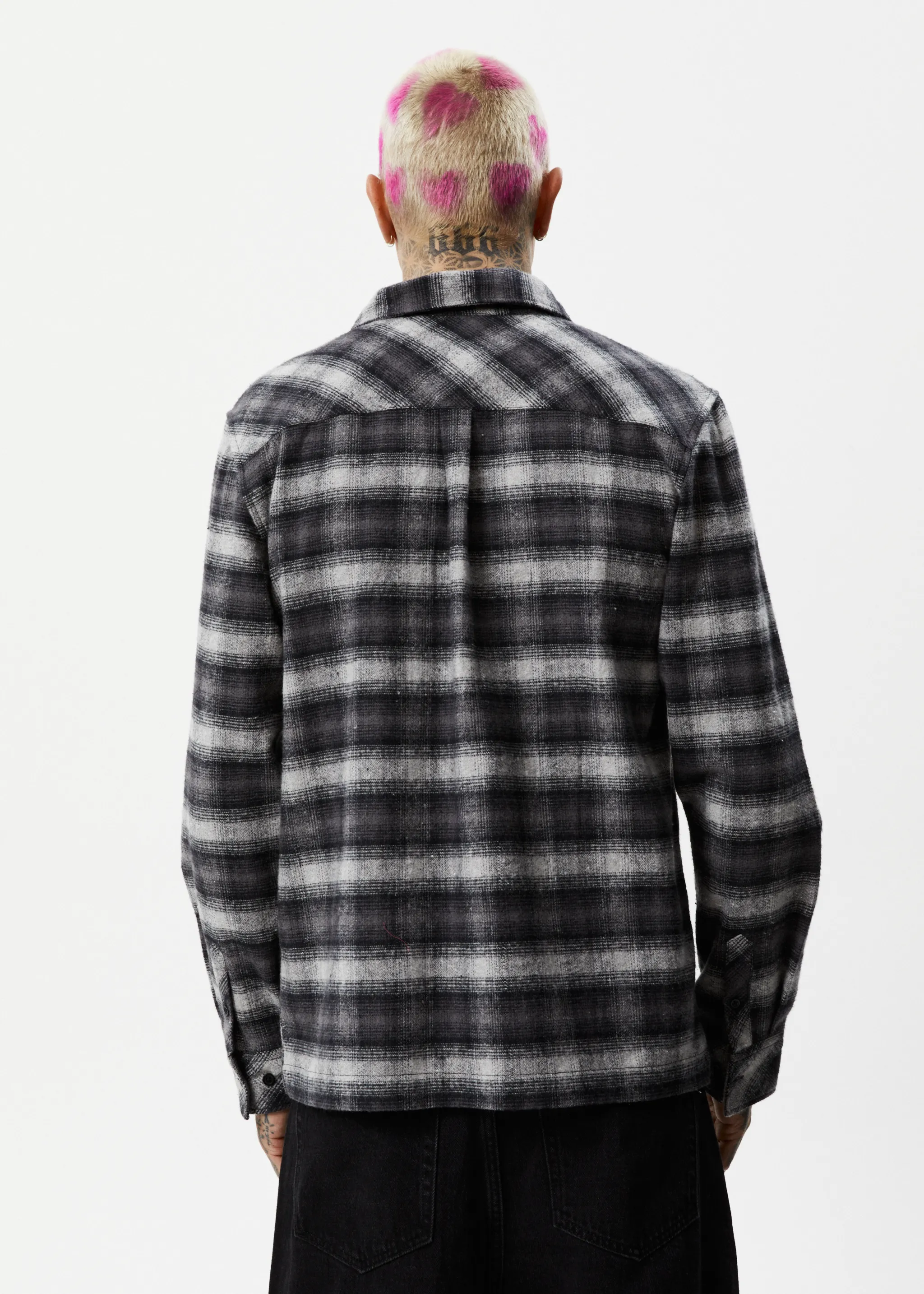 AFENDS Mens Nobody - Flannel Long Sleeve Shirt - Black