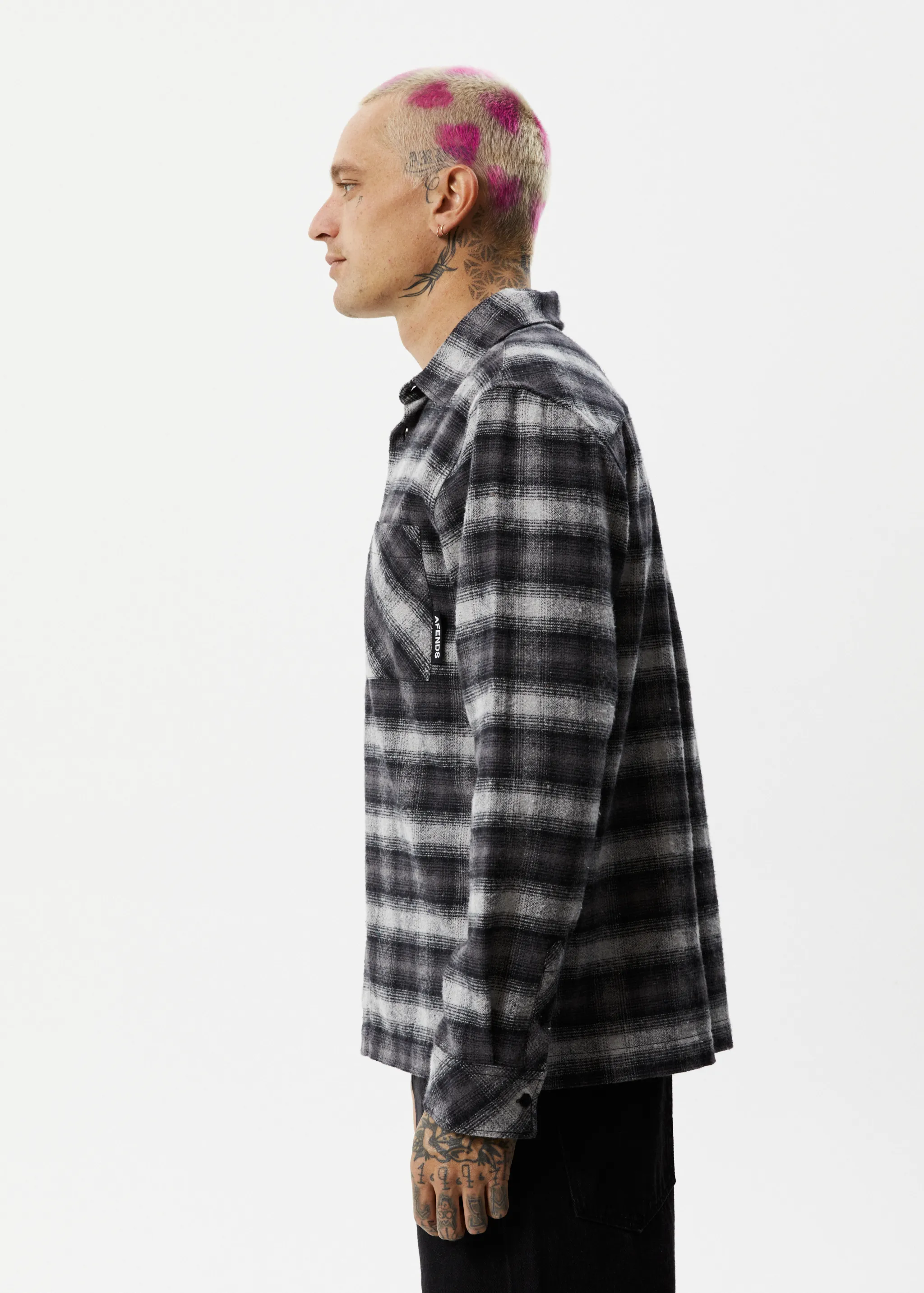 AFENDS Mens Nobody - Flannel Long Sleeve Shirt - Black