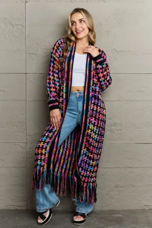 Angel Wings Multicolored Open Front Fringe Hem Cardigan