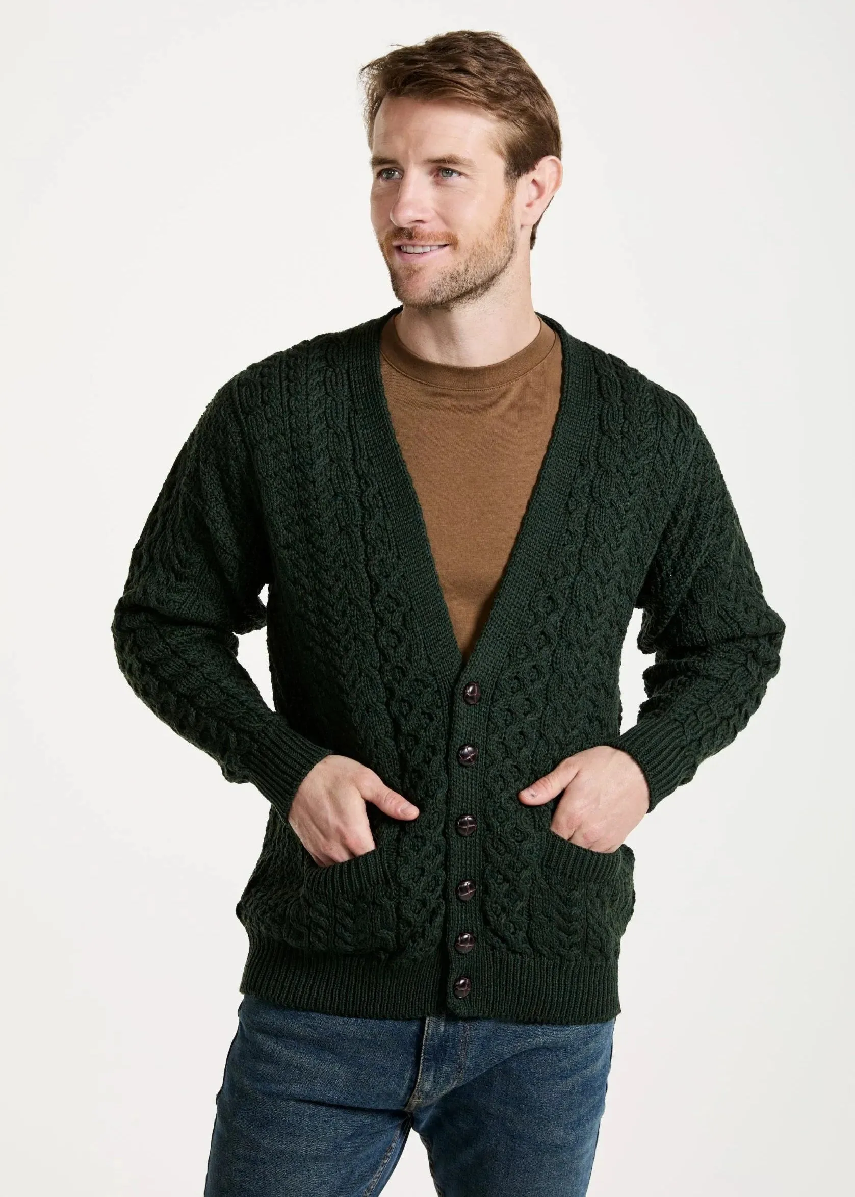 Aran V-Neck Cardigan | Green