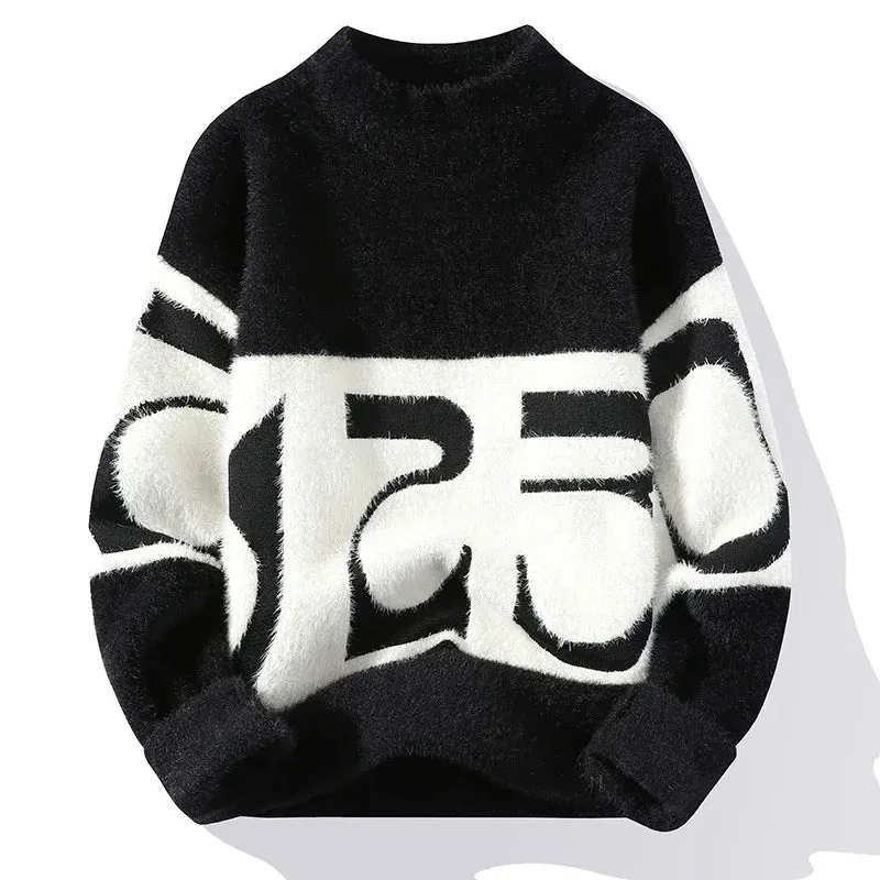 Autumn Winter New Fashion Round Neck Long Sleeve Patchwork Pullovers Men Clothing Loose Trend Knitting Sweater Men Korean Tops