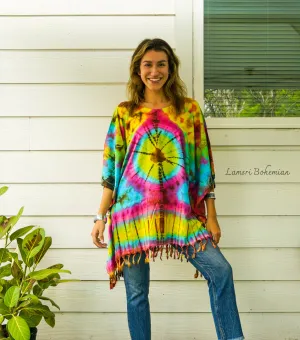 B4888- Hand Dyed Tunic Boho Kaftan Blouse Hippie Oversize Poncho Tops