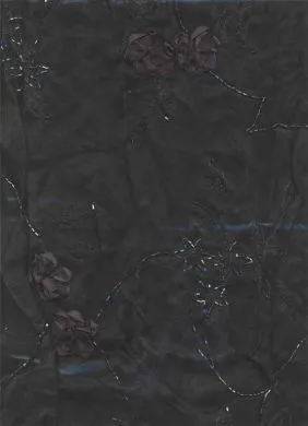 Black silk organza fabric- emb. w/ ribbon flowers 44