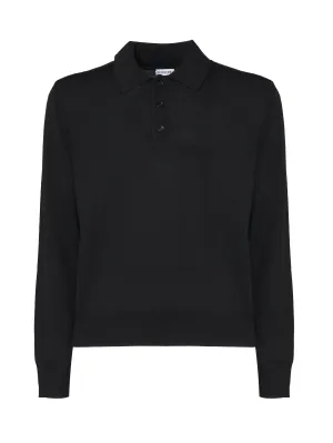 Black Wool Button Closure Sweater