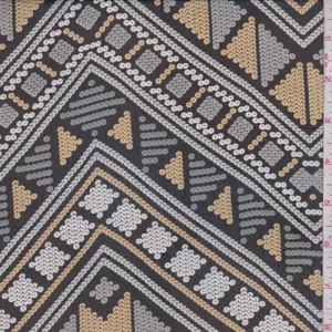 Black/Nickel Sequin Print Chevron Chiffon Fabric