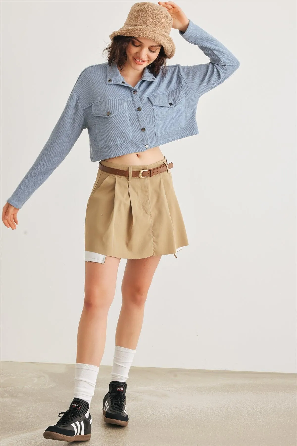 Blue Moon Two Pocket Crew Neck Long Sleeve Crop Jacket /1-2-3