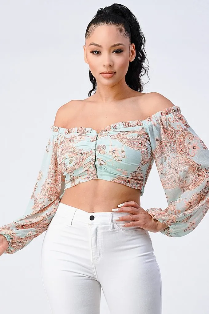 Boho Chic Off Shoulder Cropped Blouse Top