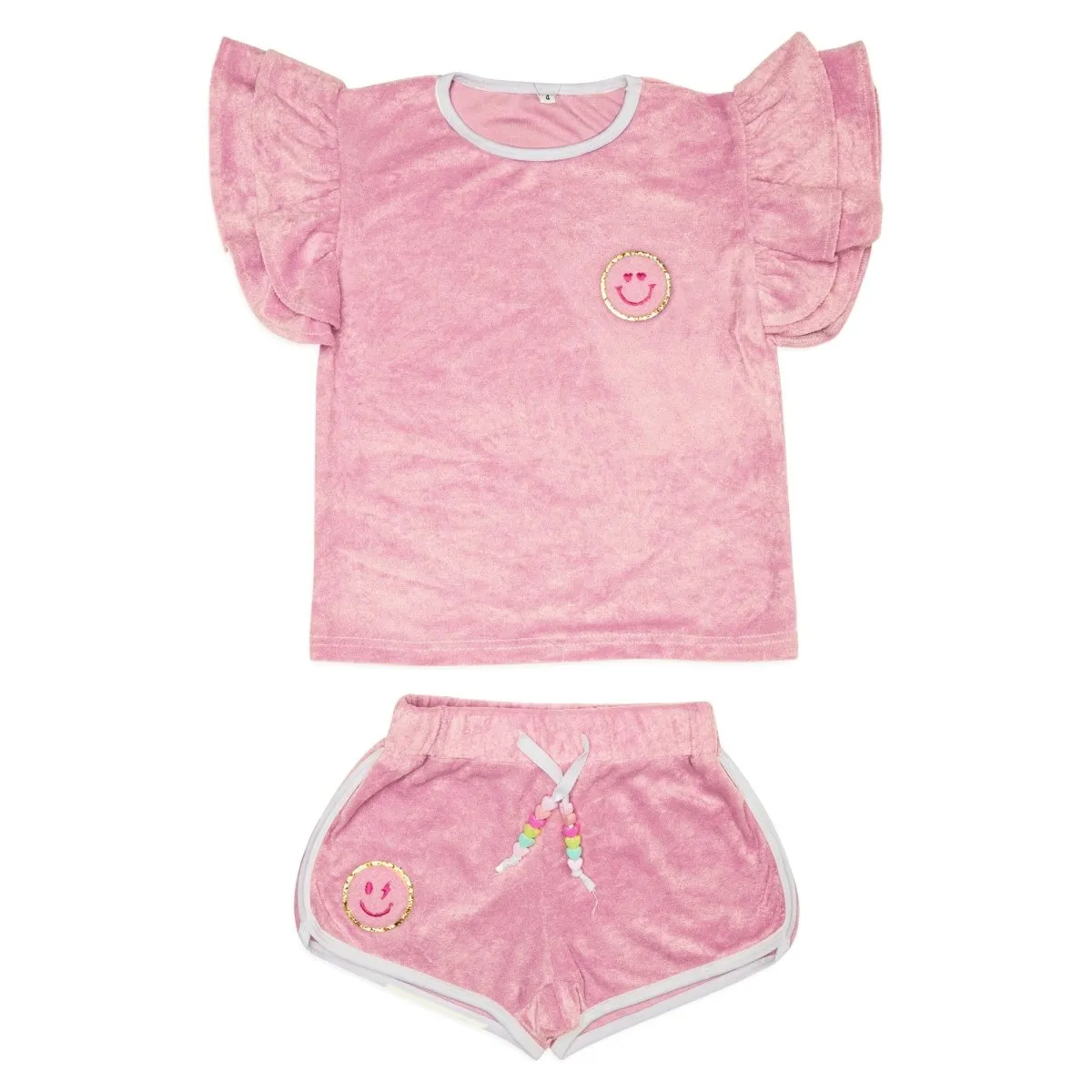 CALI SMILEY TERRY RUFFLE TOP AND SHORTS SET