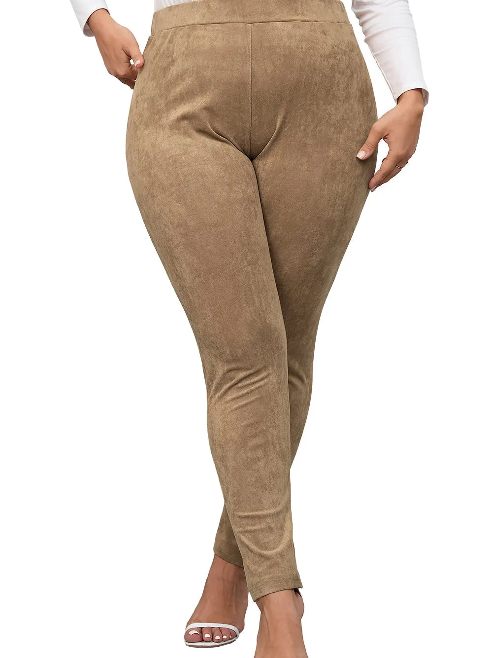 Camel Plus Size High Rise Faux Suede Skinny Pants