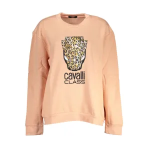 Cavalli Class Elegant Pink Fleece Crew Neck Sweater