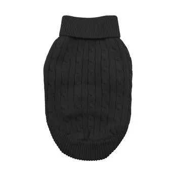 Combed Cotton Cable Knit Dog Sweater - Jet Black