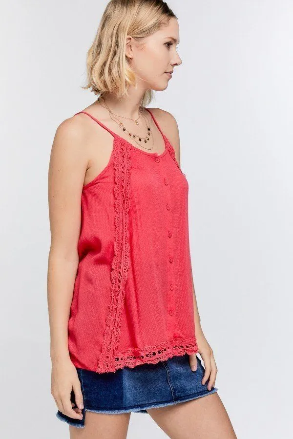 Coral Boho Lace Trimmed Top