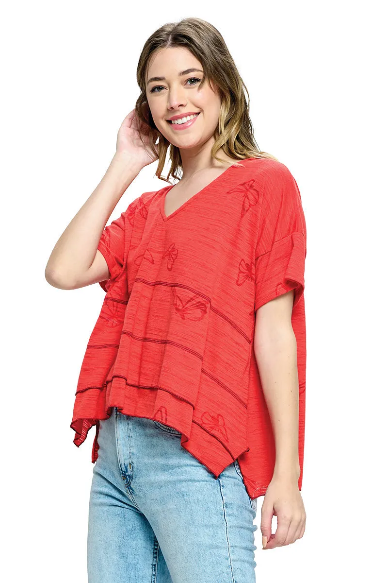 Coral Top Butterfly Burnout Patchwork