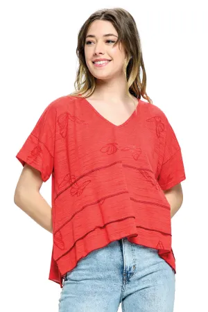 Coral Top Butterfly Burnout Patchwork