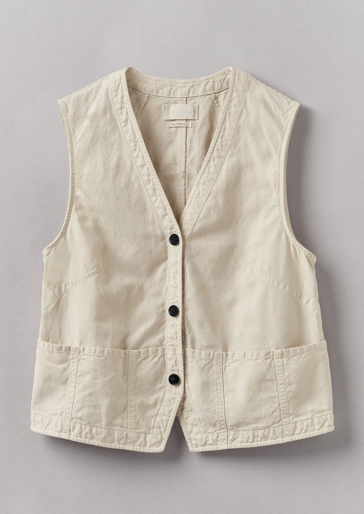 Cotton Linen Canvas Waistcoat Top, Wood Ash