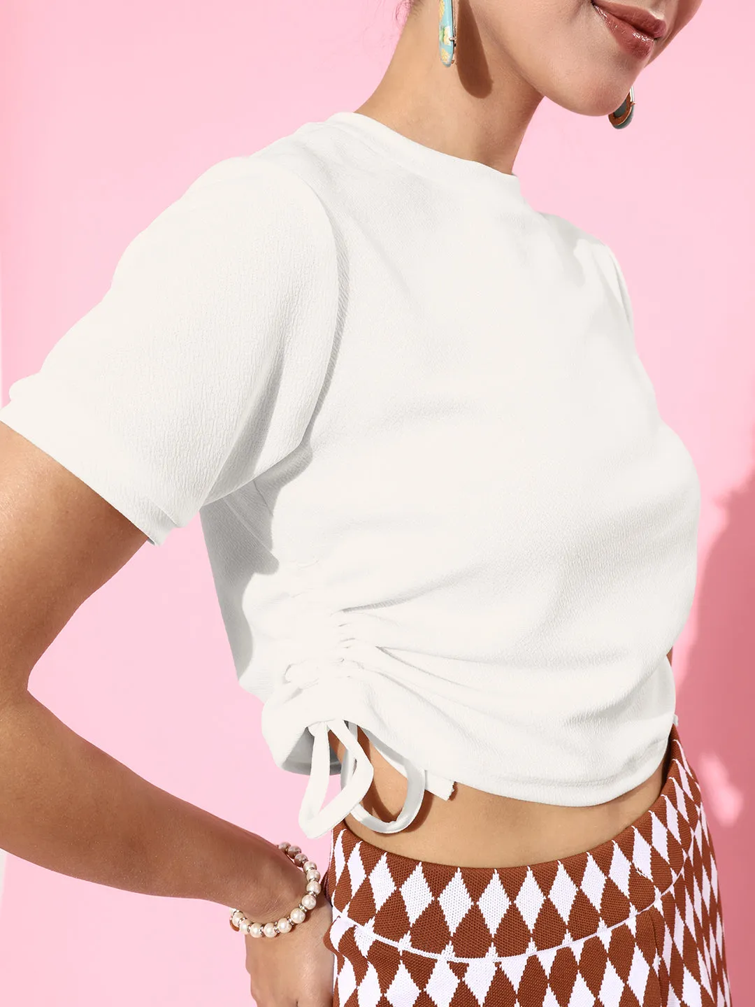 Cotton Stretchable Side Drawstring Crop Top