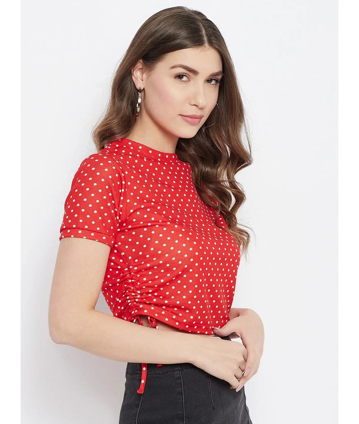 Cotton Stretchable Side Drawstring Crop Top