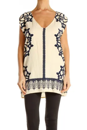 Cream Embroidered Boho Tunic Top