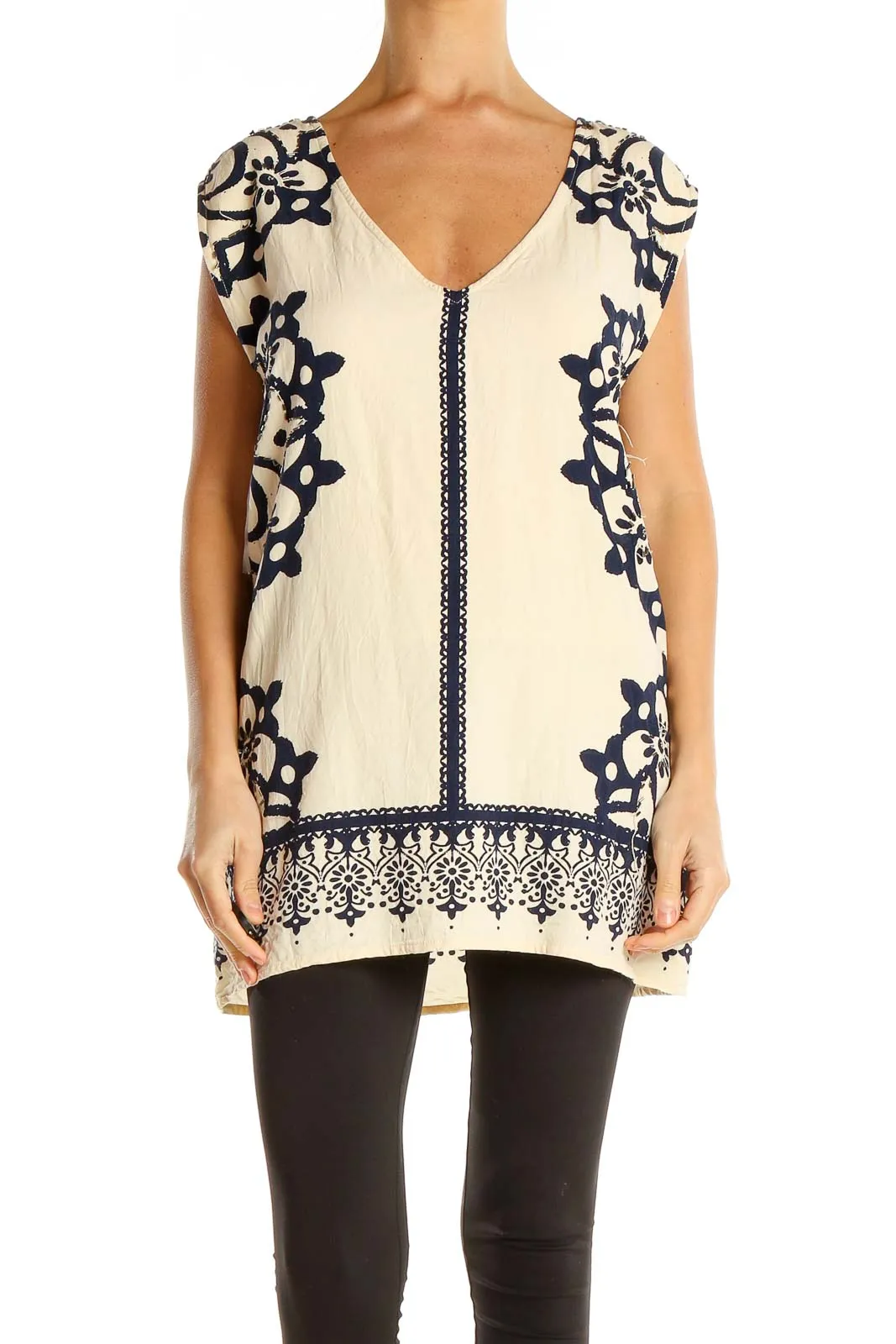 Cream Embroidered Boho Tunic Top