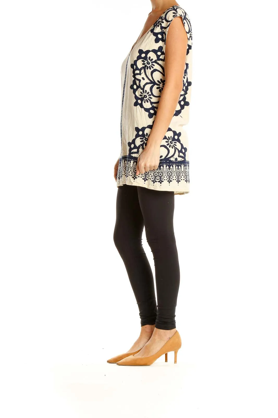 Cream Embroidered Boho Tunic Top