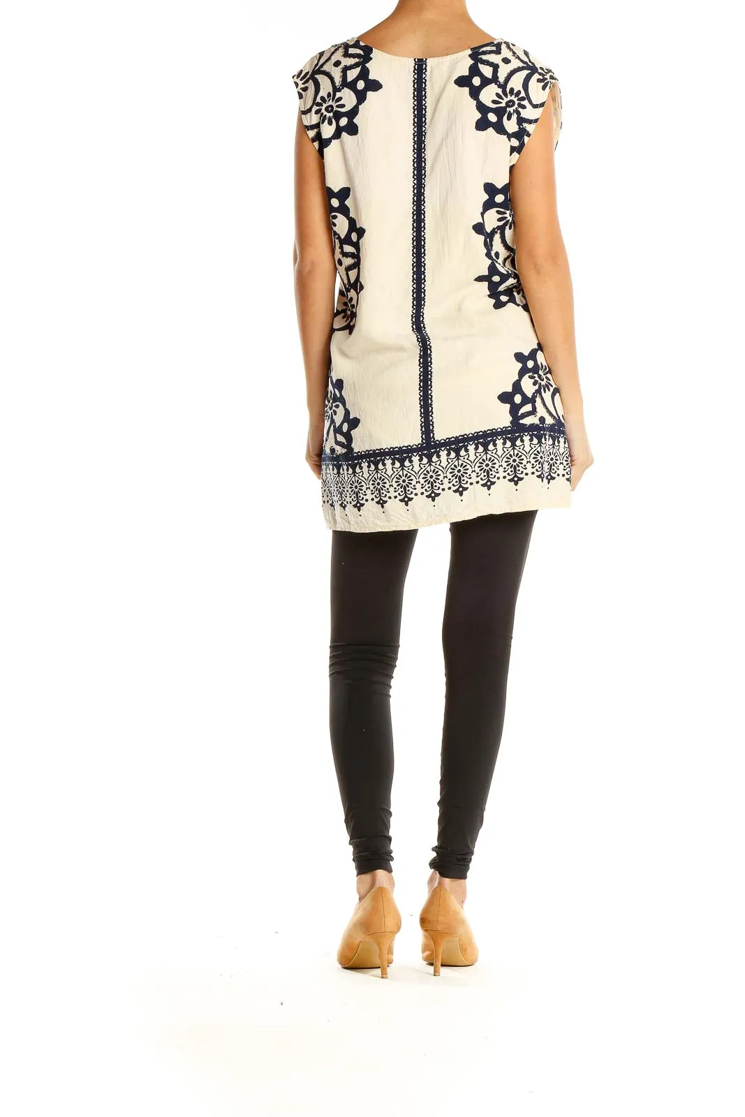 Cream Embroidered Boho Tunic Top