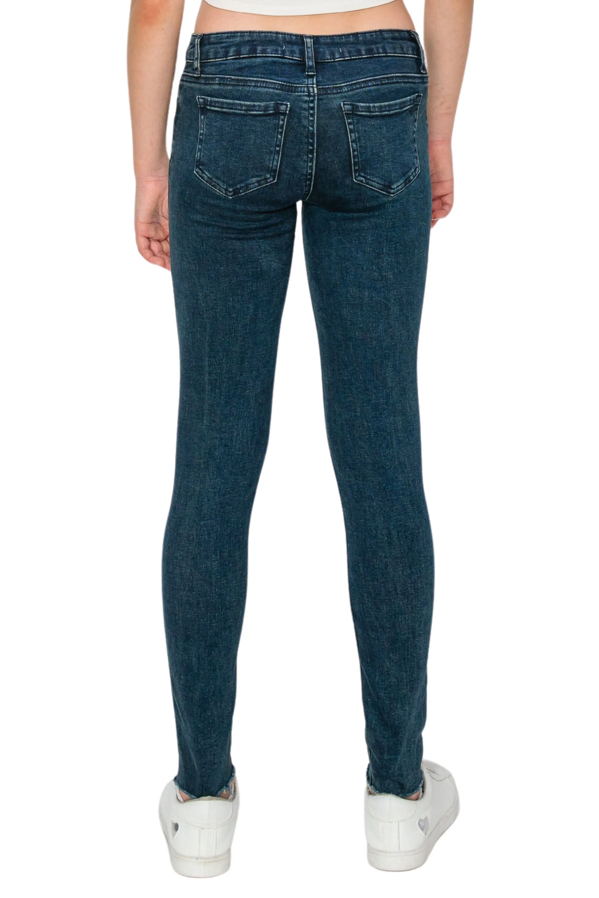 Diane - Basic Destructed Mid Rise Skinny With Fray Hem In Dark Indigo