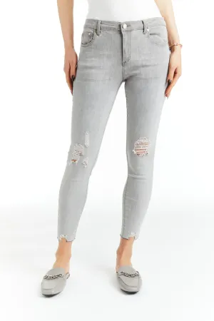 Diane - Destructed Crop Skinny In Grey