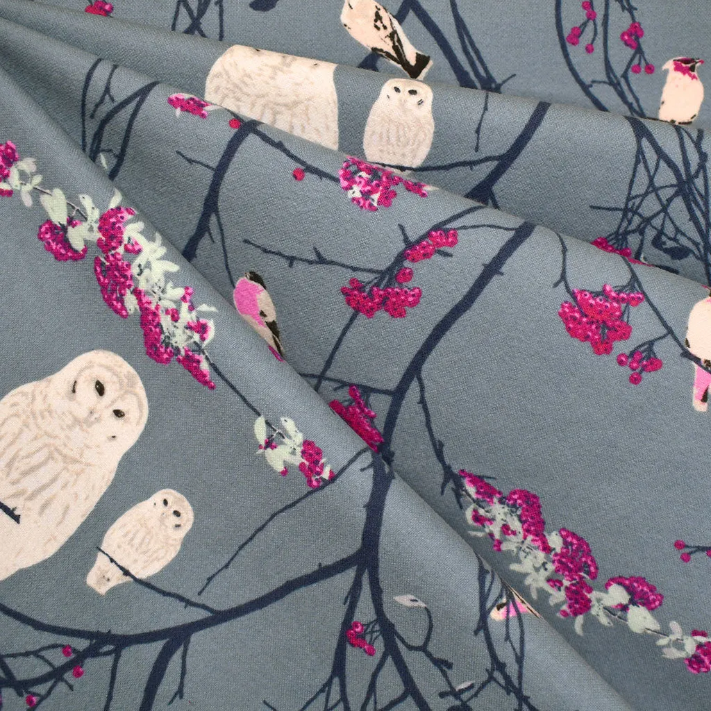 Eclectic Intuition Song Birds Branches Cozy Flannel Slate Blue