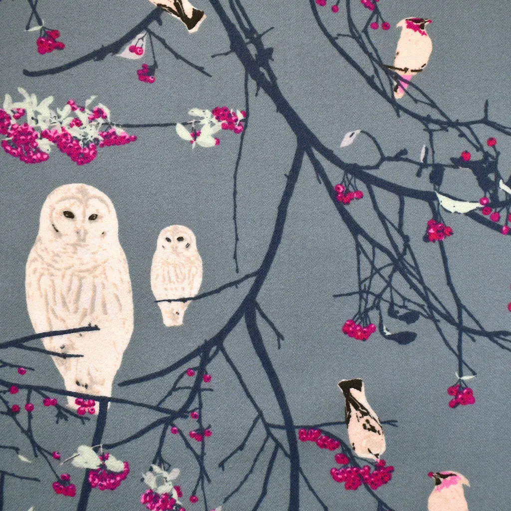 Eclectic Intuition Song Birds Branches Cozy Flannel Slate Blue