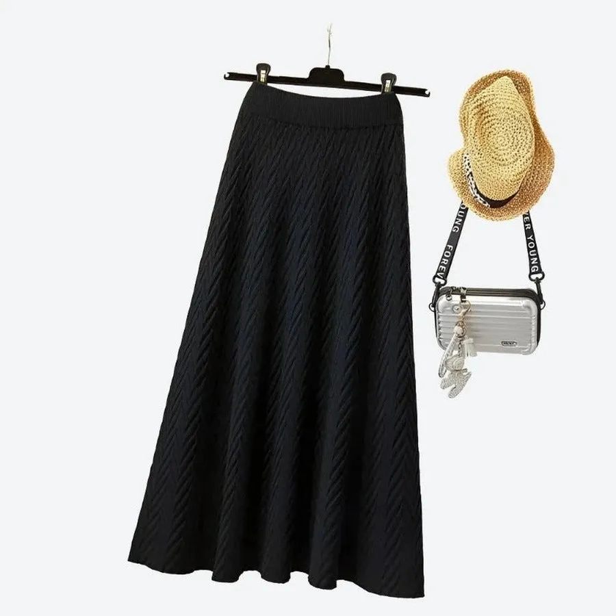 Elegant Chevron Knit Midi Skirts