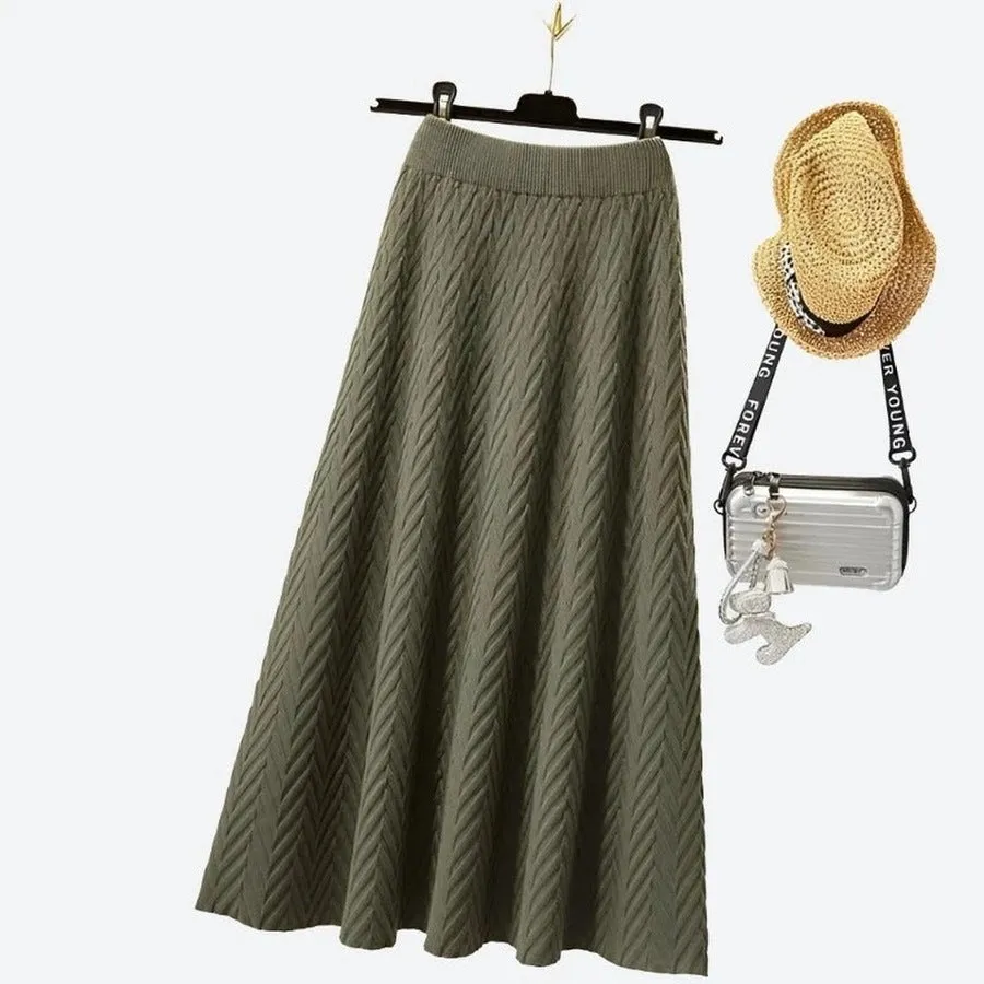 Elegant Chevron Knit Midi Skirts