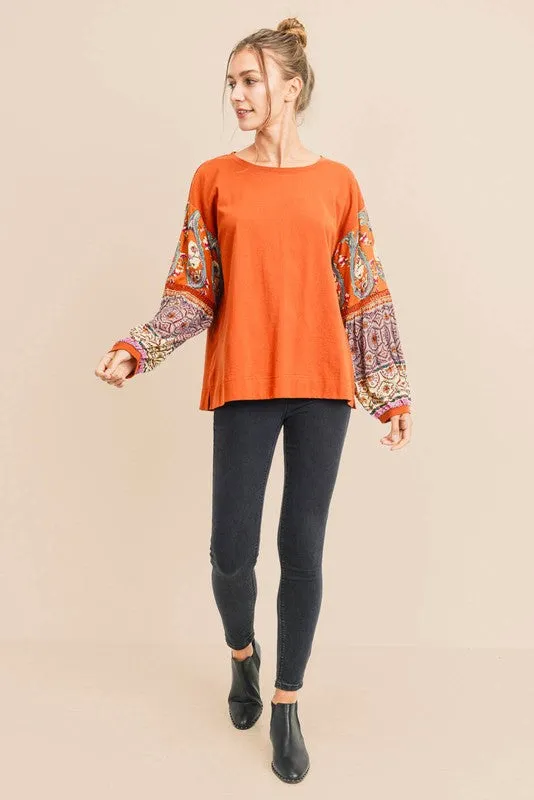 Elise Boho Contrast Long Sleeve Blouse