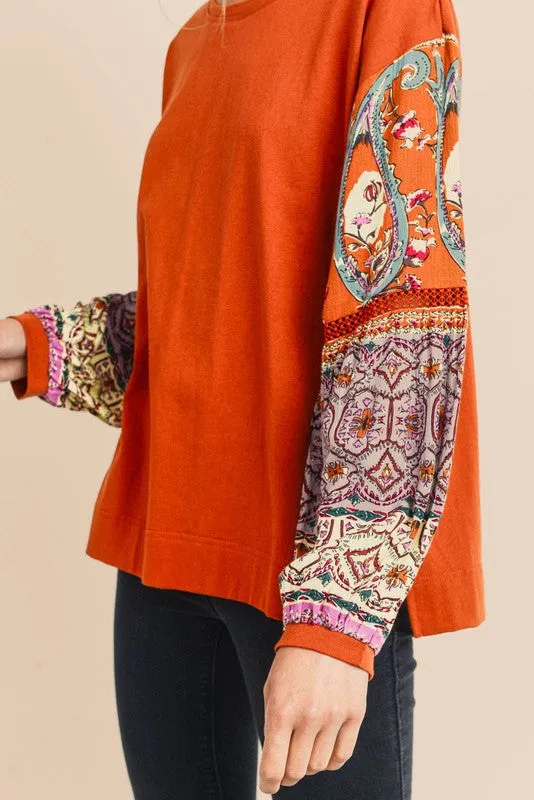 Elise Boho Contrast Long Sleeve Blouse