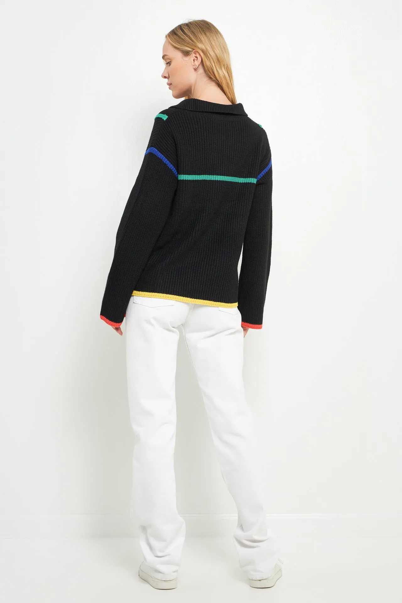 English Factory - Contrast Piping Quarter-Zip Oversized Sweater