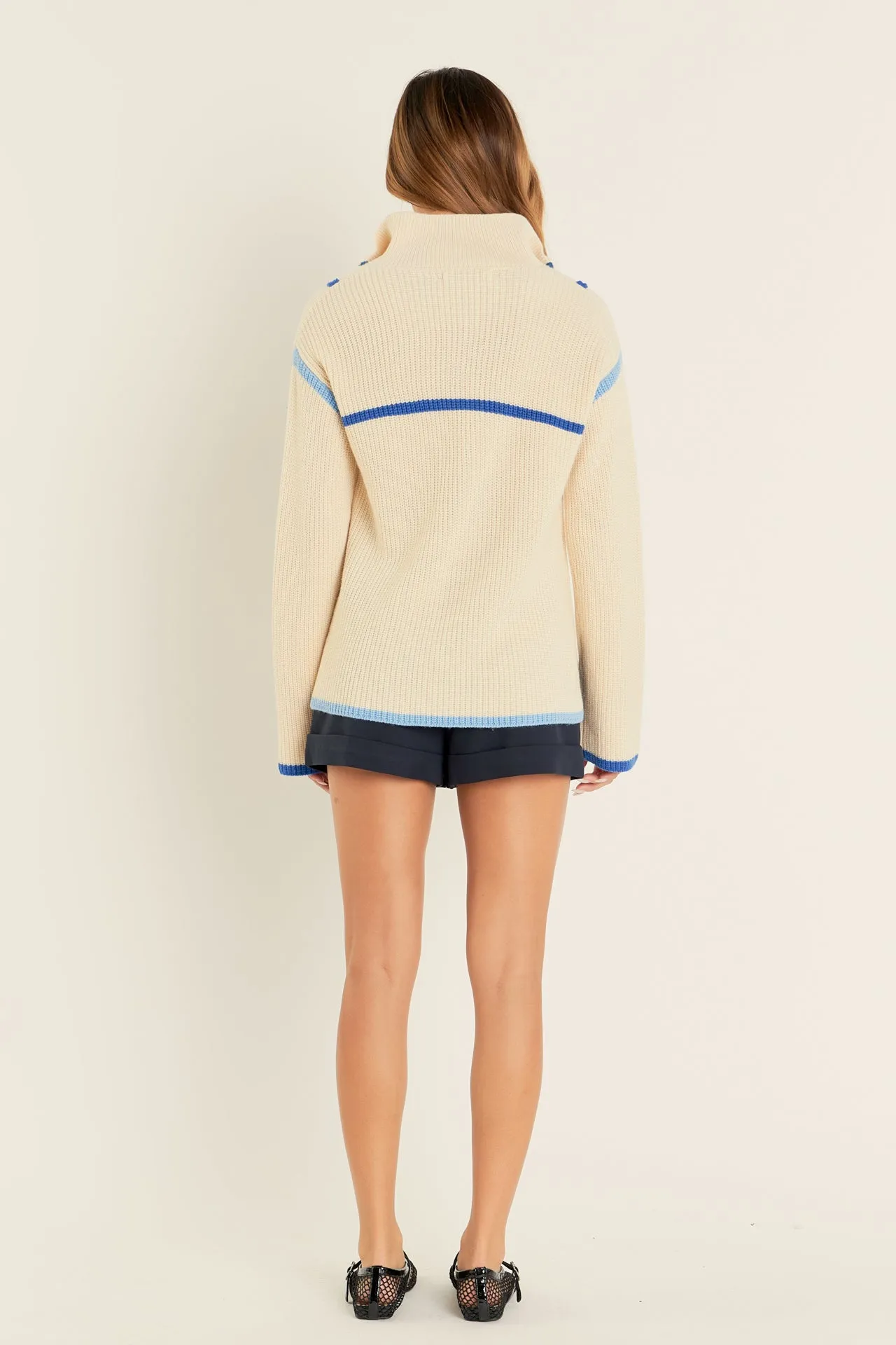 English Factory - Contrast Piping Quarter-Zip Oversized Sweater