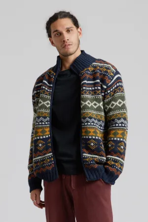 FAIR ISLE - Mens Fleece Lined Wool Jacket Navy