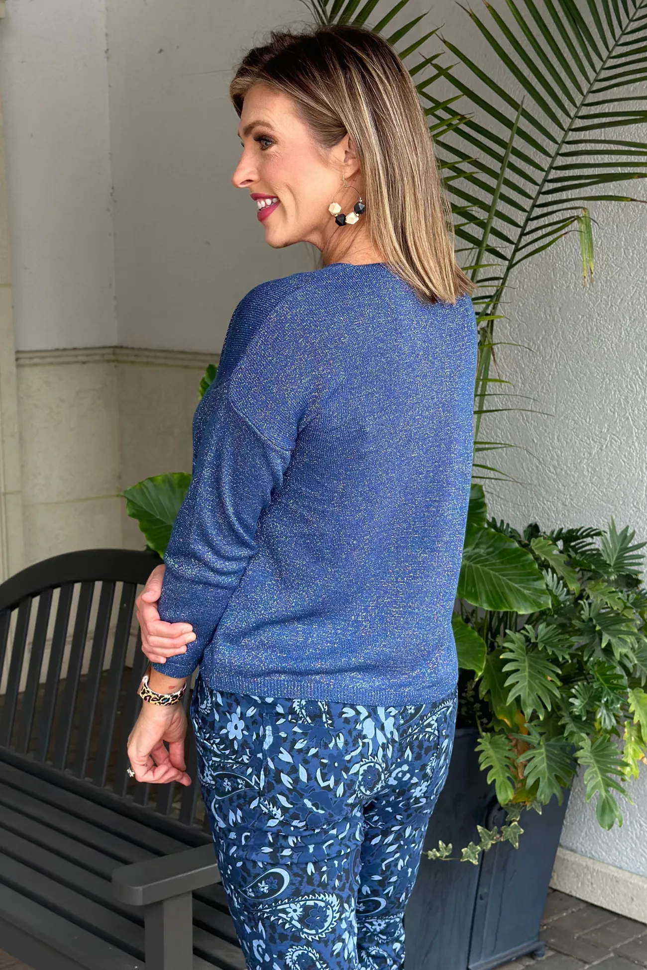 Flora Ashley Azure Shimmer Knit Sweater Top