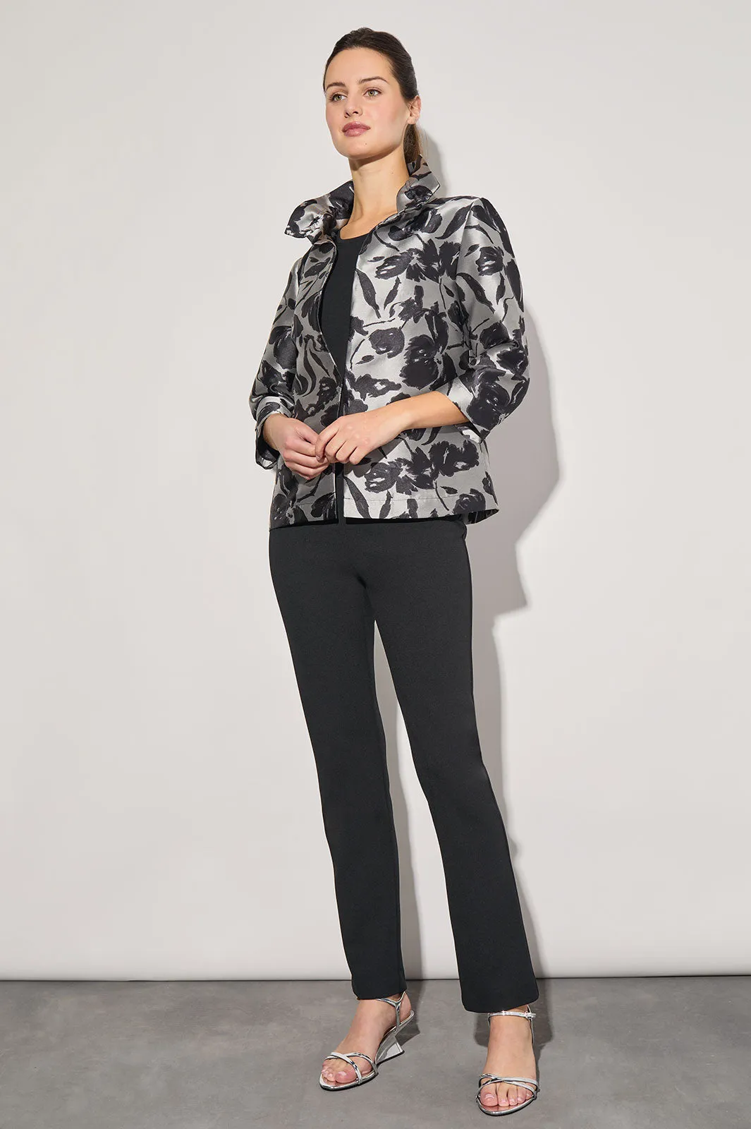 Floral Woven Ruched Collar Jacket