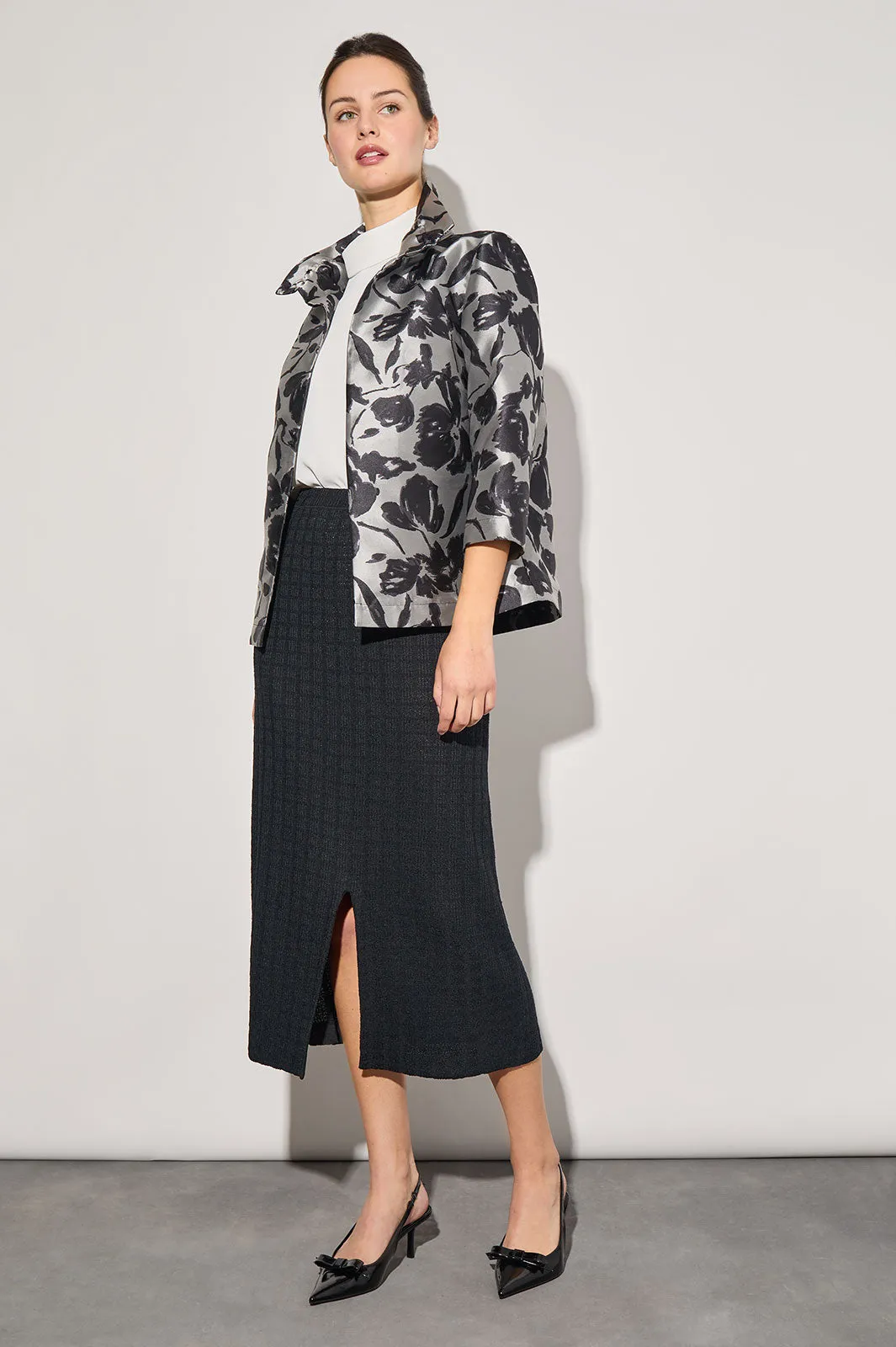 Floral Woven Ruched Collar Jacket