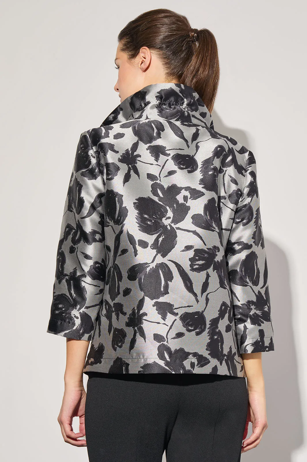 Floral Woven Ruched Collar Jacket