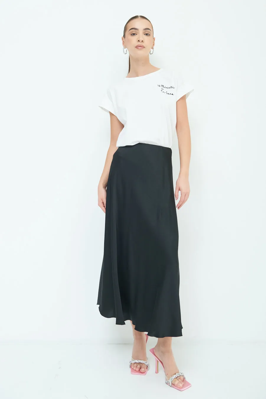 Flowing satin midi skirt wholesale