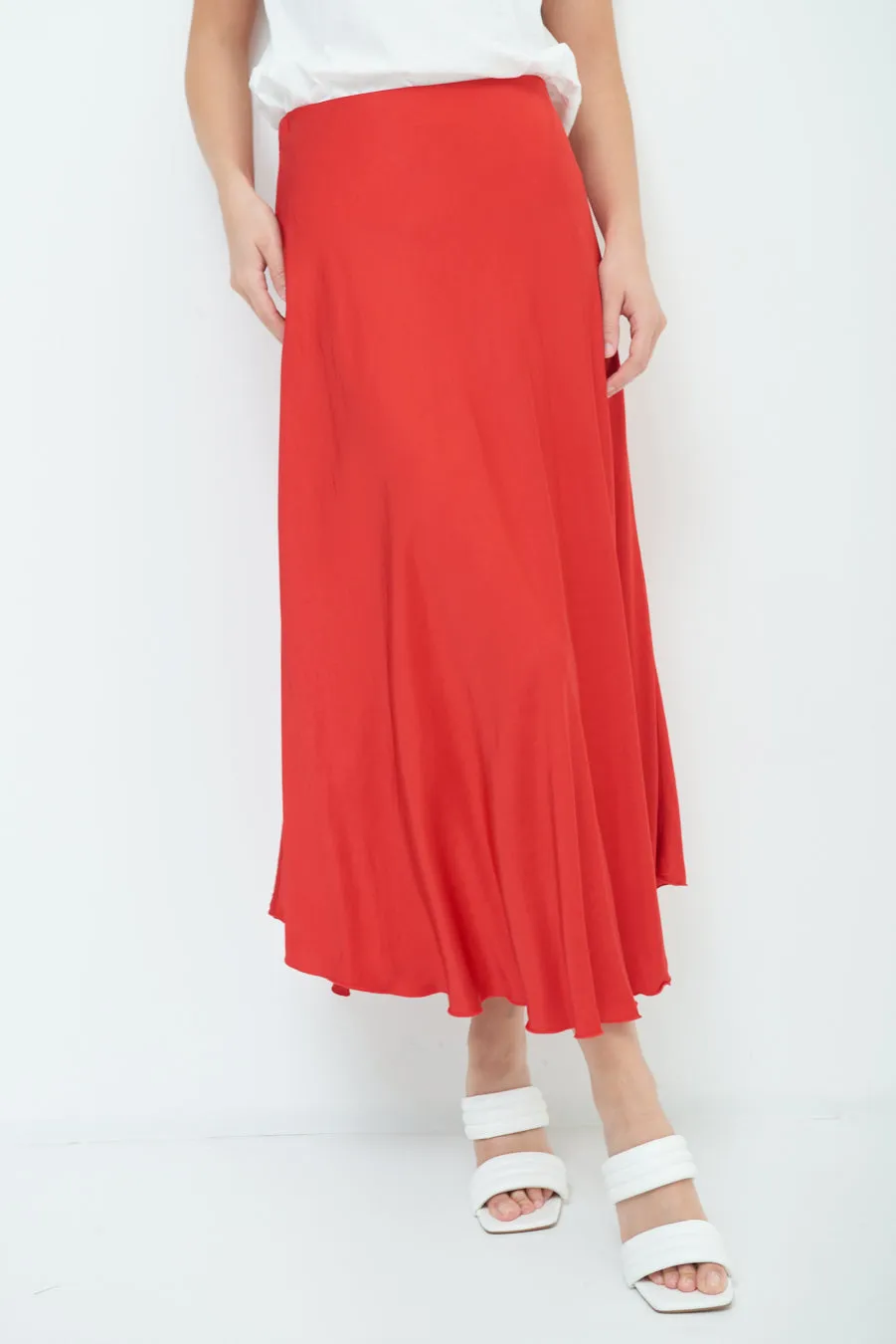 Flowing satin midi skirt wholesale