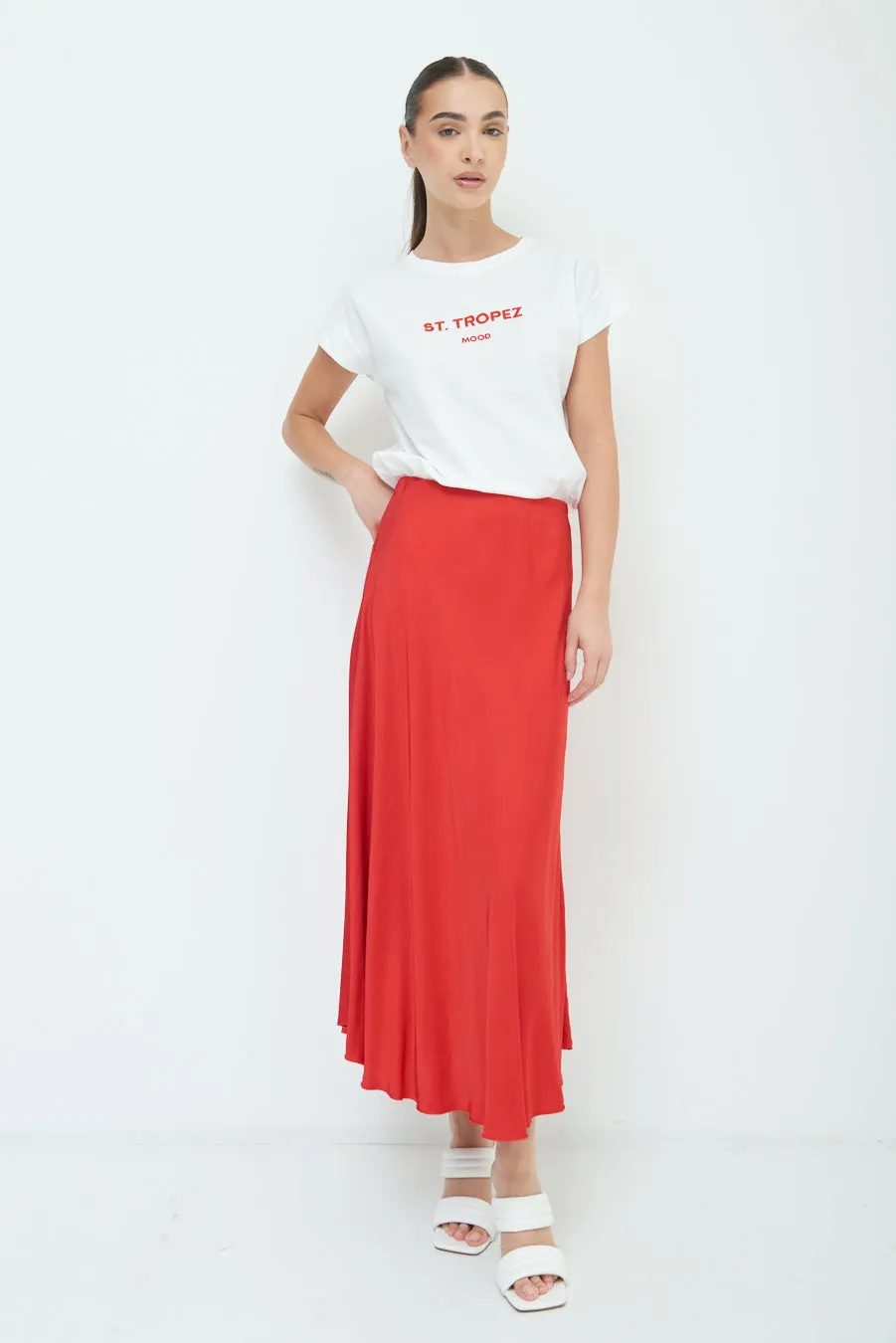 Flowing satin midi skirt wholesale