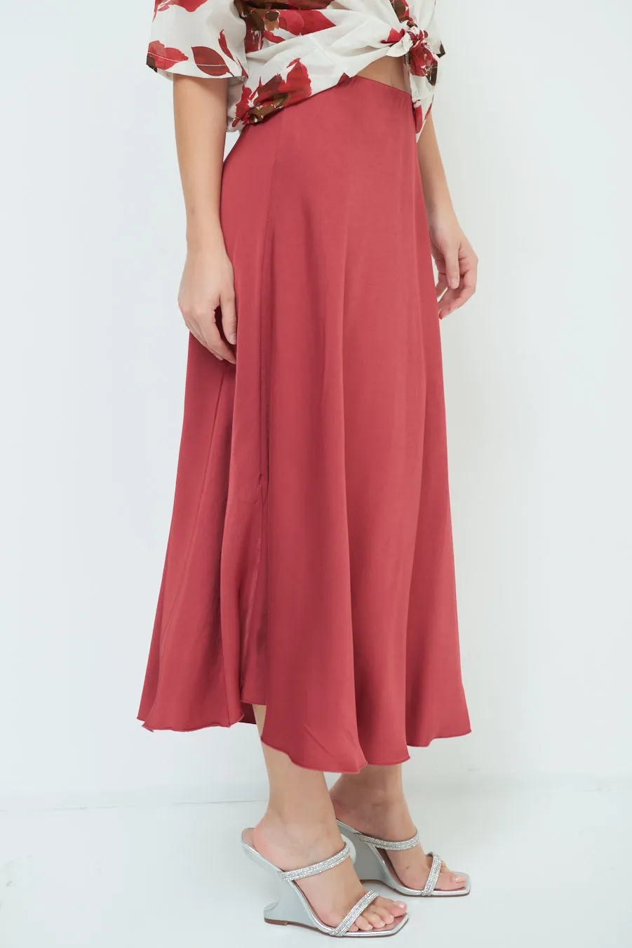 Flowing satin midi skirt wholesale