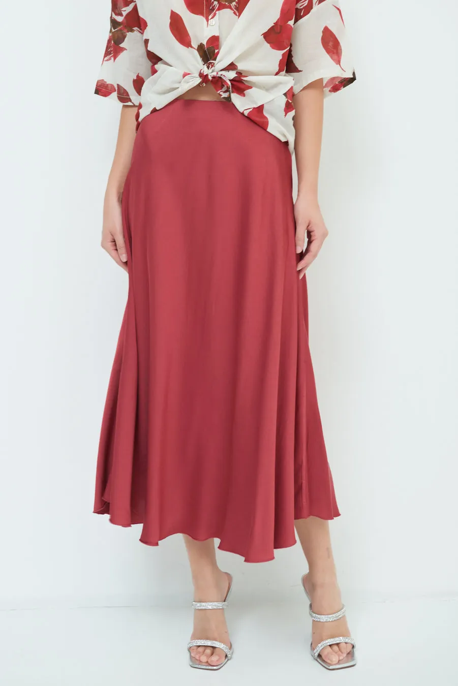 Flowing satin midi skirt wholesale