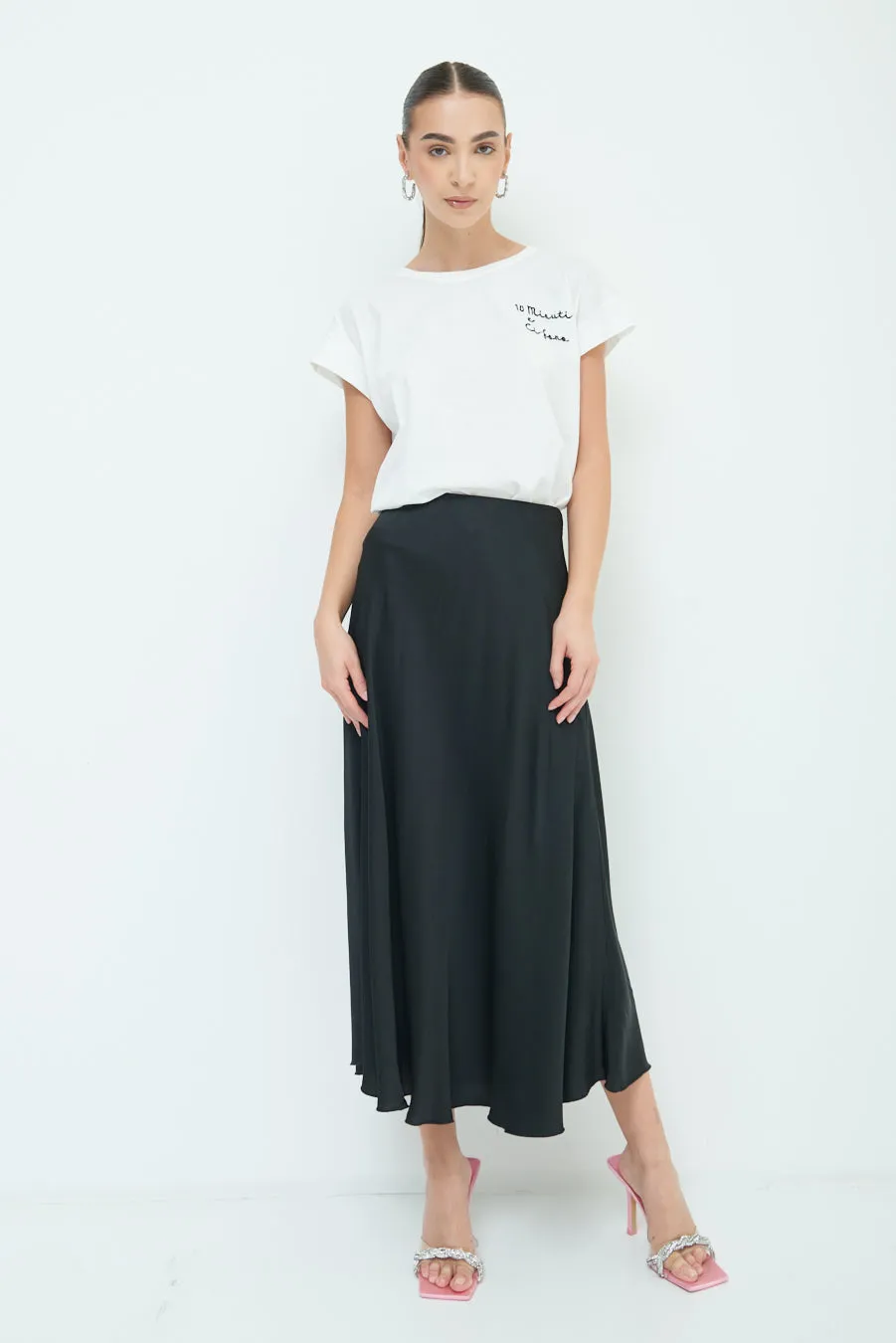 Flowing satin midi skirt wholesale