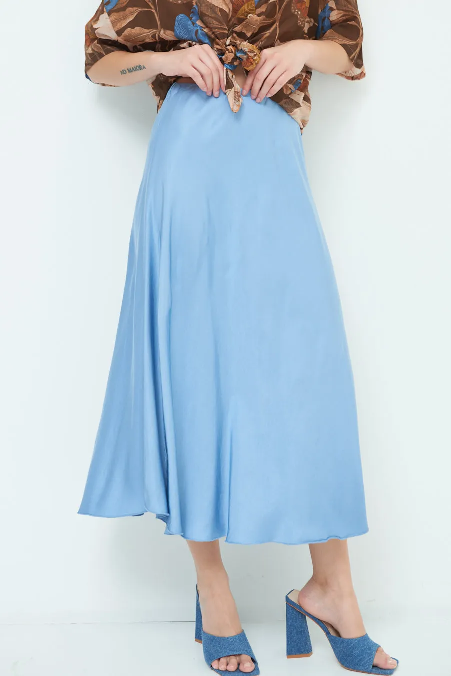 Flowing satin midi skirt wholesale