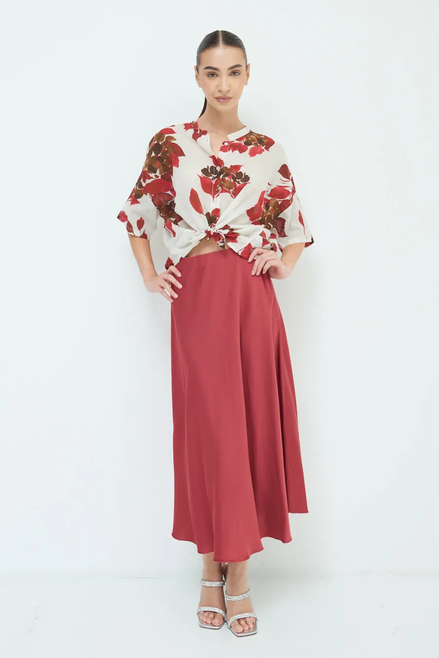 Flowing satin midi skirt wholesale