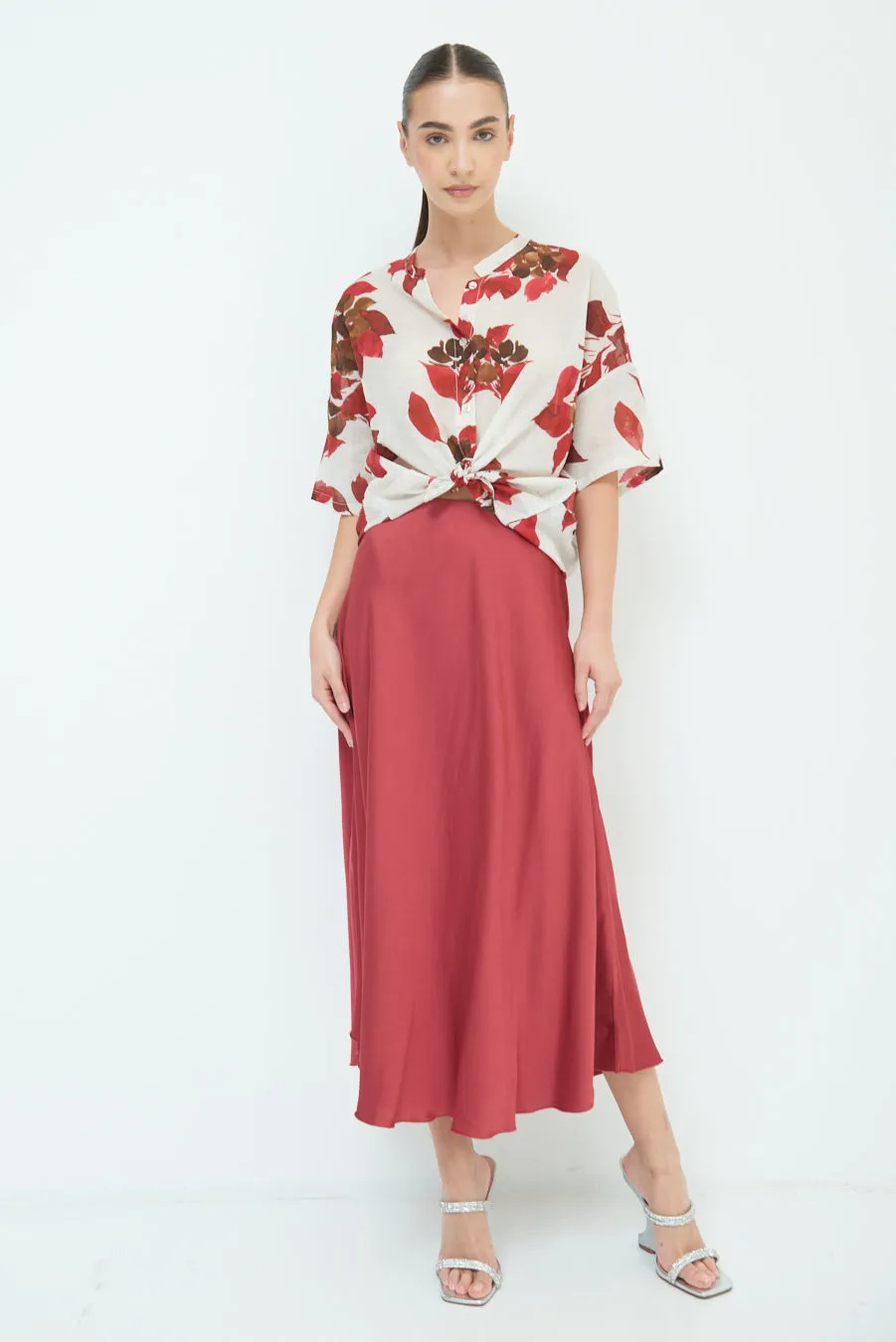 Flowing satin midi skirt wholesale