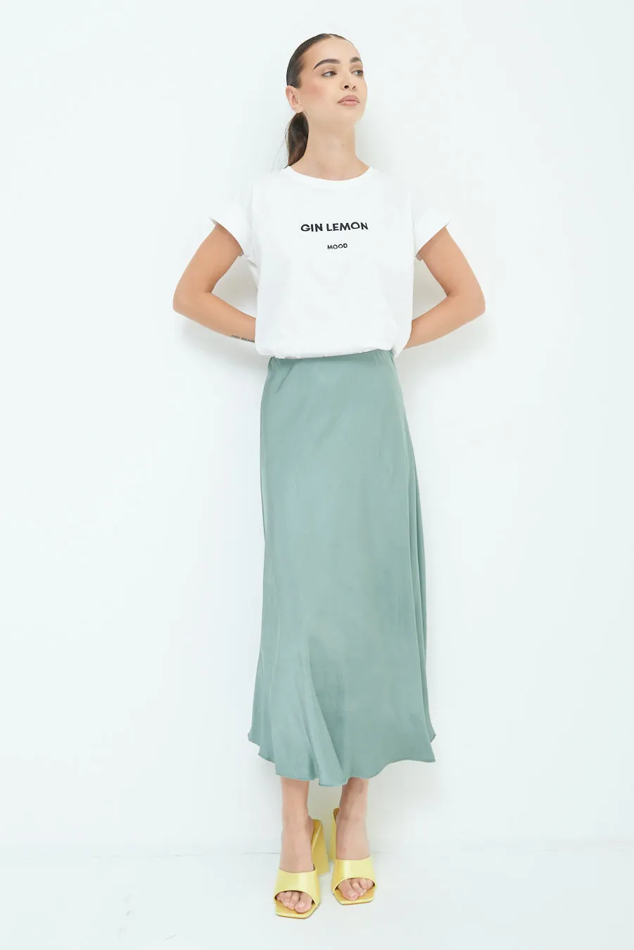 Flowing satin midi skirt wholesale